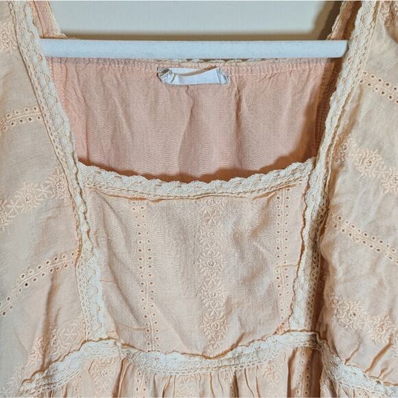 Altar'd State Peach Tiered Flutter Sleeve Lace Eyelet Babydoll Tunic Dress - Picture 8 of 8